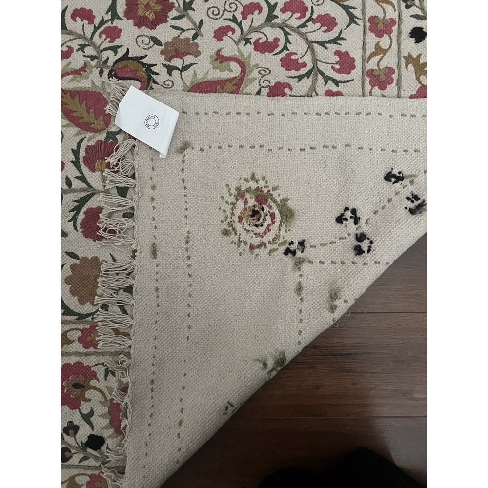 WORLD MARKET Kaza Floral Traditional Embroidered Cotton Handcrafted Area Rug 4x6 - Picture 10 of 11